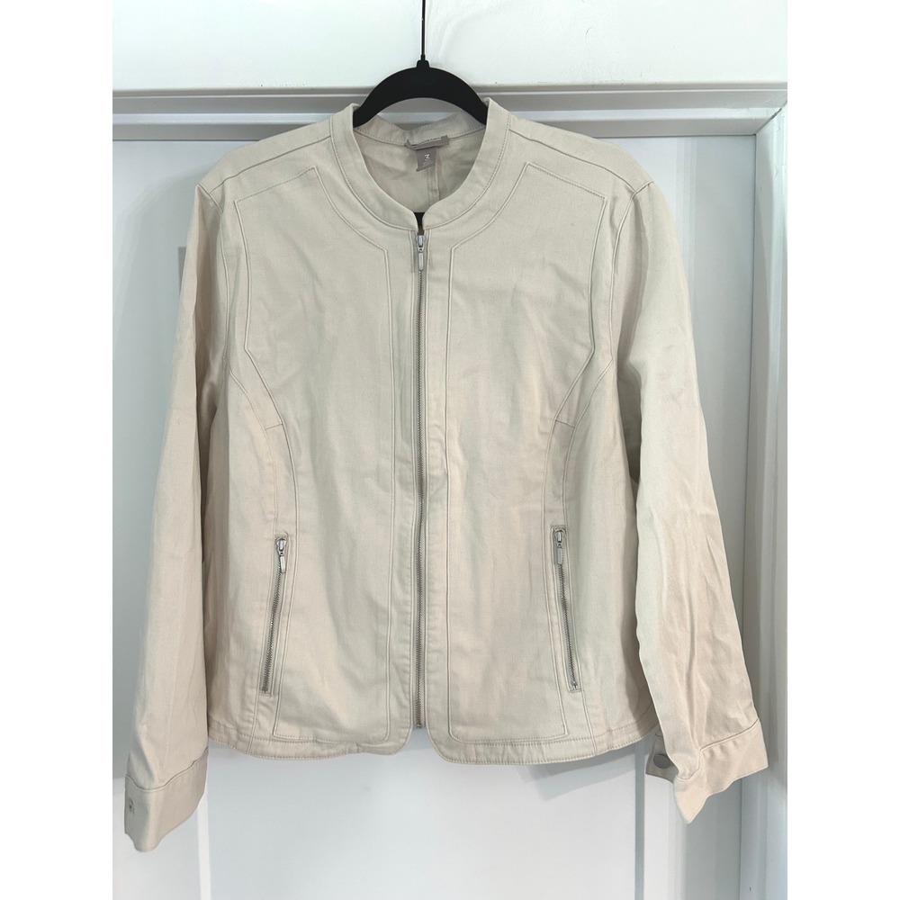Chicos Womens Beige Stone Zip Front Mock Neck Jacket Size 3 Neutral Large XL‎